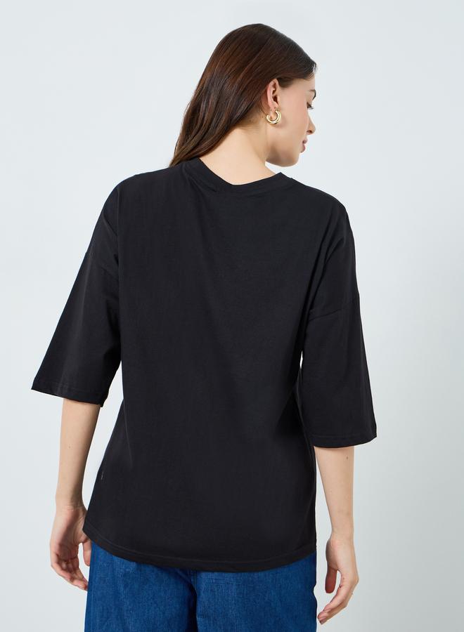 Styli Women Black Slogan Print T-Shirt - Image 4